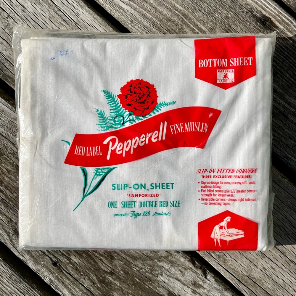 Vintage Sixties Pepperell White Muslin Fitted Sheet Deadstock Original Package